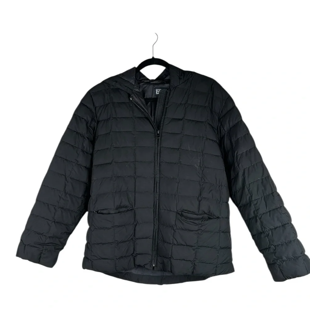 Land's End Boy's Black Down Winter‎ Puffer Jacket with Hoodie Size Small 6/8
